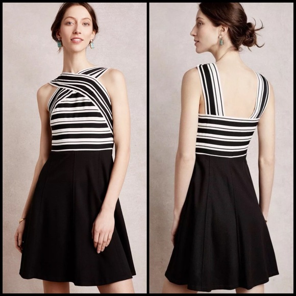 Anthropologie Dresses & Skirts - Anthro Maeve Bandage Stripe High Neck A-Line Flare Dress